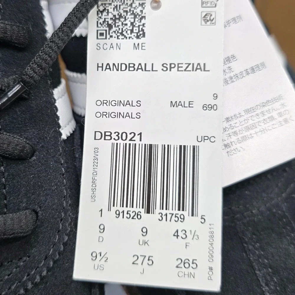Adidas Handball Spezial Men's Shoes Core Black White Gum DB3021 Size 9.5 NEW
